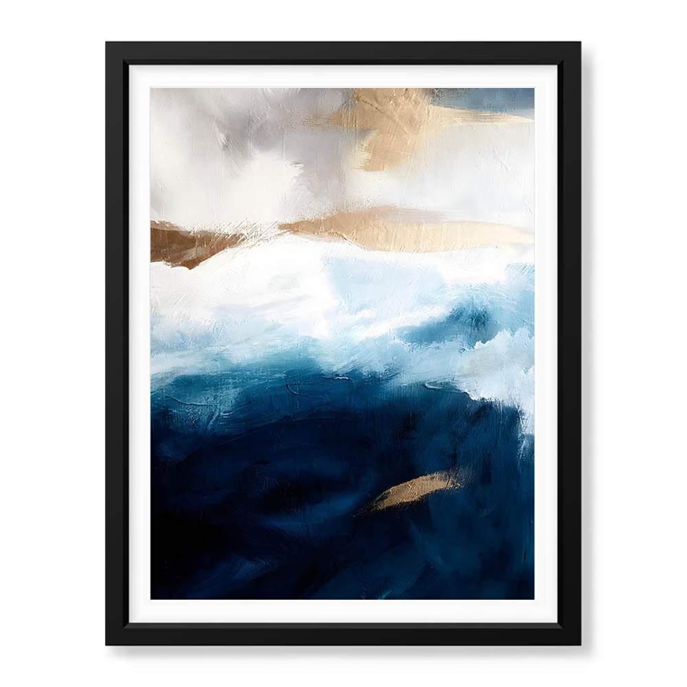 Blue & Gold Abstract Art Over White Background | Abstract Office Artwork #00410 - Prime Décor