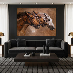 Three Galloping Horses Sepia Toned (Single Panel) Digital Painting Wall Art