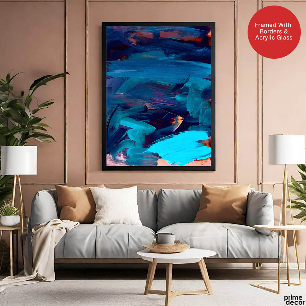 Blue & Gold Abstract Oil Paint Art Design | Abstract Office Artwork #00411 - Prime Décor