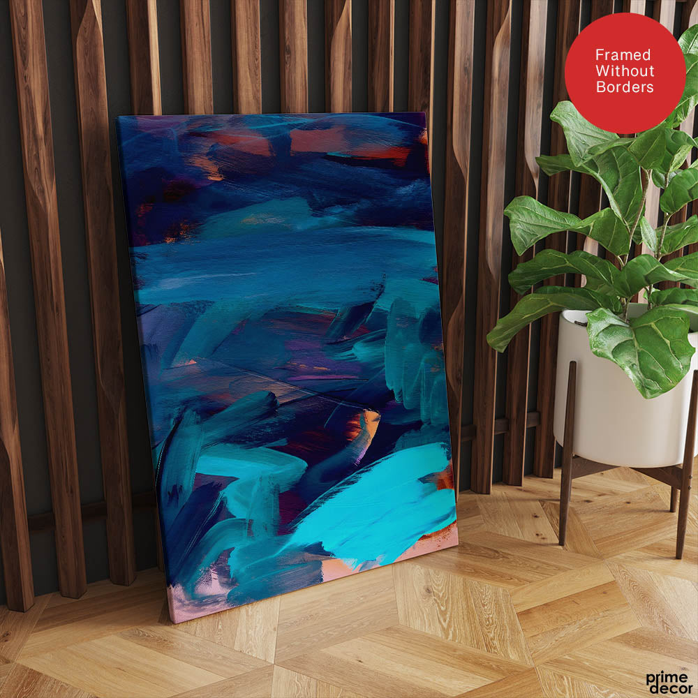 Blue & Gold Abstract Oil Paint Art Design | Abstract Office Artwork #00411 - Prime Décor