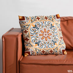 Abstract Mughal Style Artwork Over Beige Background | Floral Cushion #411