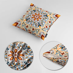 Abstract Mughal Style Artwork Over Beige Background | Floral Cushion #411