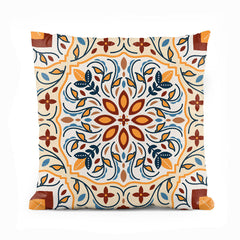 Abstract Mughal Style Artwork Over Beige Background | Floral Cushion #411
