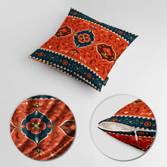 Abstract Mughal Style Artwork Over Blue & Red Background | Floral Cushion #412