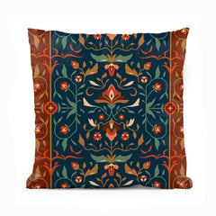 Abstract Mughal Style Artwork Over Blue & Maroon Background | Floral Cushion #413