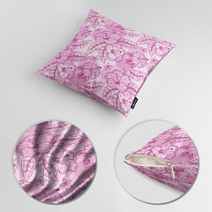 Linear Floral Artwork Over Pink Background | Floral Cushion #414