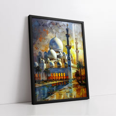 Golden Hour at the Grand Mosque (Single Panel) Digital Painting Wall Art