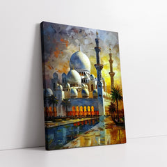 Golden Hour at the Grand Mosque (Single Panel) Digital Painting Wall Art