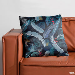 Green Exotic Leaves Over Black Background | Floral Cushion #415