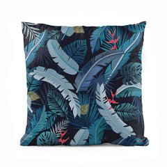 Green Exotic Leaves Over Black Background | Floral Cushion #415