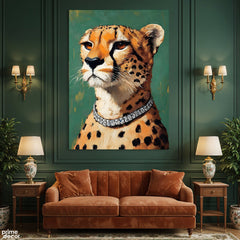 Exotic Cheetah with Diamond Necklace (Single Panel) Digital Painting Wall Art