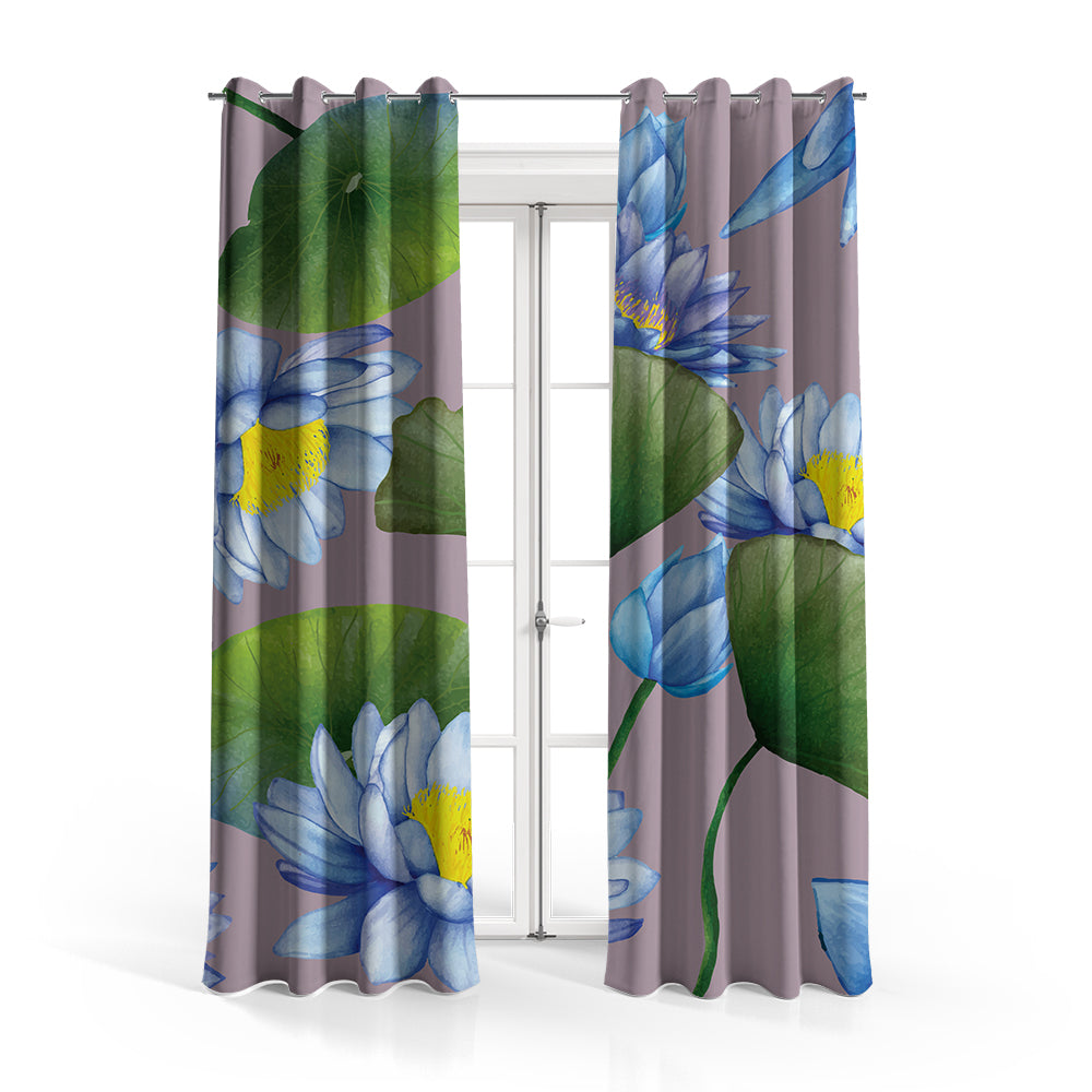 Elegant Blue Lotus Pattern | Floral Curtains #041 - Prime Décor