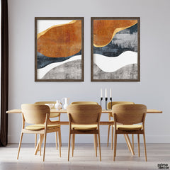 Amber Rust & Slate Grey Abstract Flow (2 Panel) Modern Geometric Wall Art