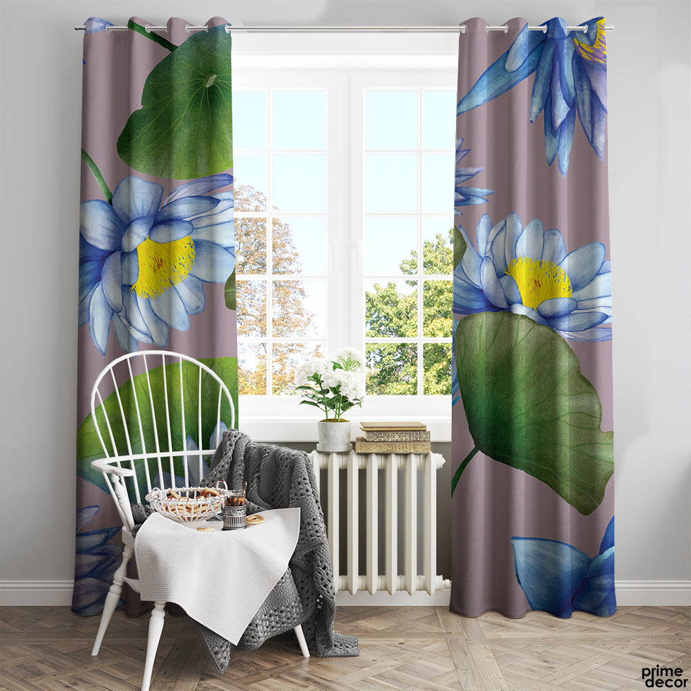 Elegant Blue Lotus Pattern | Floral Curtains #041 - Prime Décor