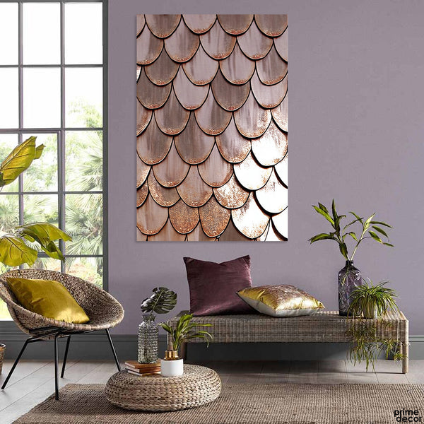 Beige & Gold Wooden Texture Feather Wall Art (Single Panel) Abstract Wall Art