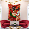 Palestine Typography With Woman With Pigeon Artwork | Islamic Tapestry