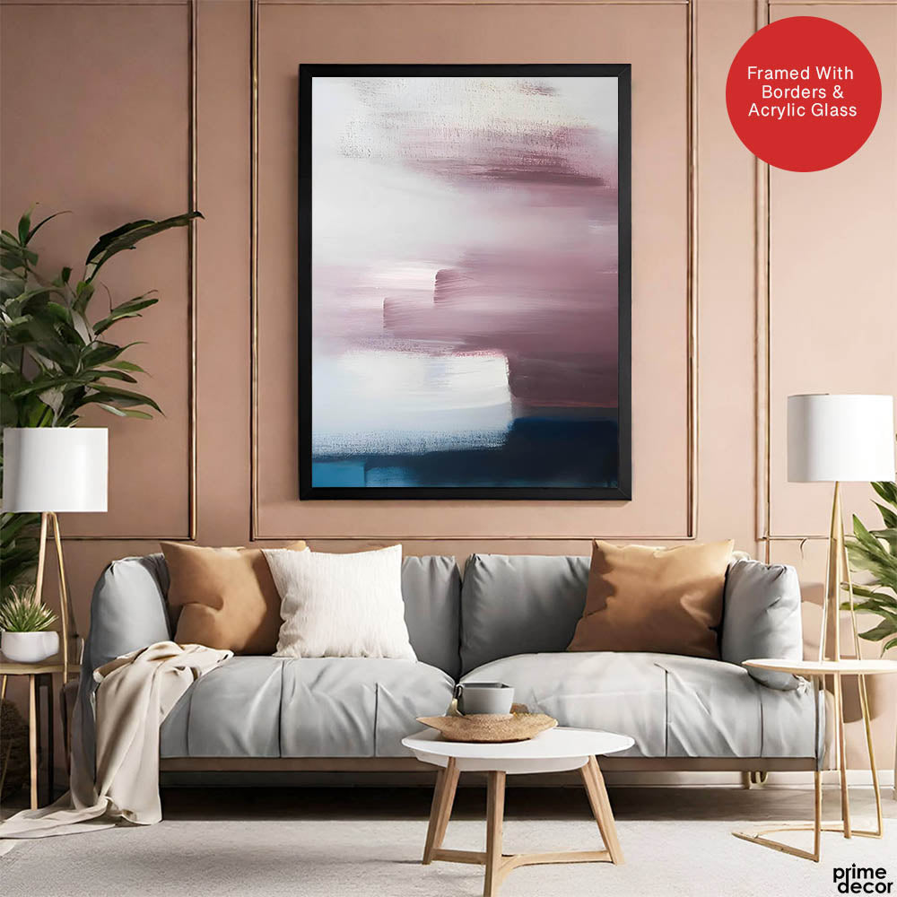 Pink & Blue Abstract Brush Art Over White Background | Abstract Office Artwork #00420 - Prime Décor