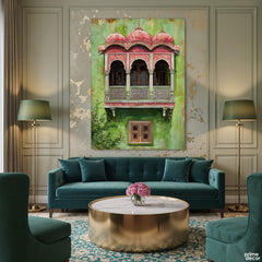 Classic Mughal Architecture Triple-Arch Jharoka (Single Panel) Digital Painting Wall Art