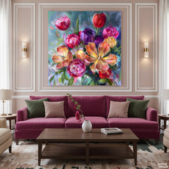 Abstract Vibrant Floral Bouquet Impasto Style (Single Panel) Digital Painting Wall Art