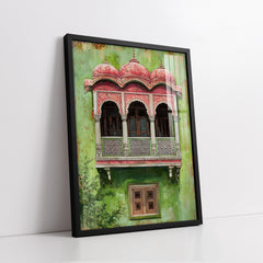 Classic Mughal Architecture Triple-Arch Jharoka (Single Panel) Digital Painting Wall Art