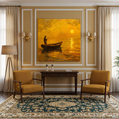 Rustic Boat at Golden Hour with Heavy Texture (Single Panel) Digital Painting Wall Art
