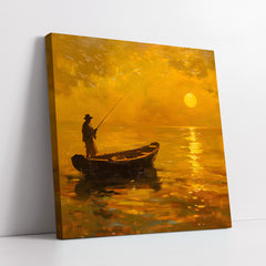 Rustic Boat at Golden Hour with Heavy Texture (Single Panel) Digital Painting Wall Art