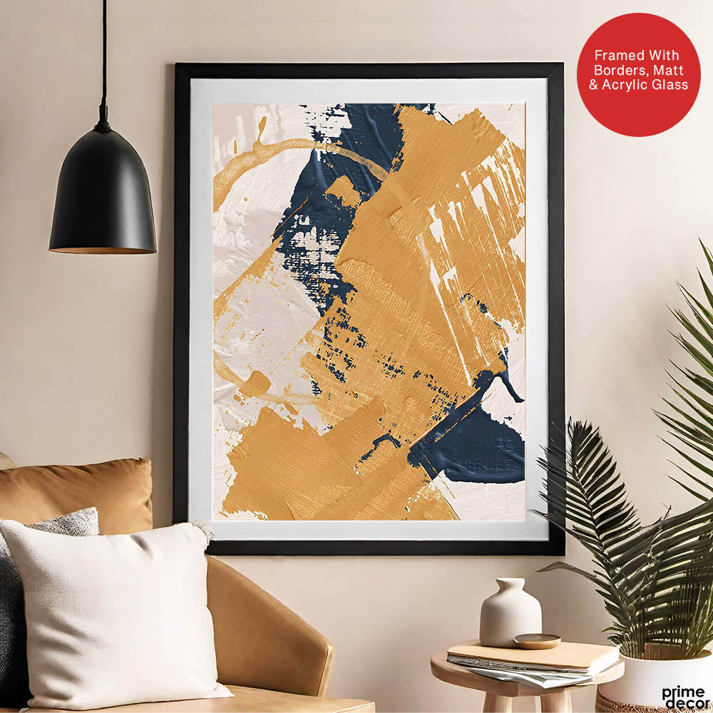 Blue & Brown Abstract Art Over Beige Background | Abstract Office Artwork #00425 - Prime Décor