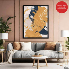Blue & Brown Abstract Art Over Beige Background | Abstract Office Artwork #00425 - Prime Décor
