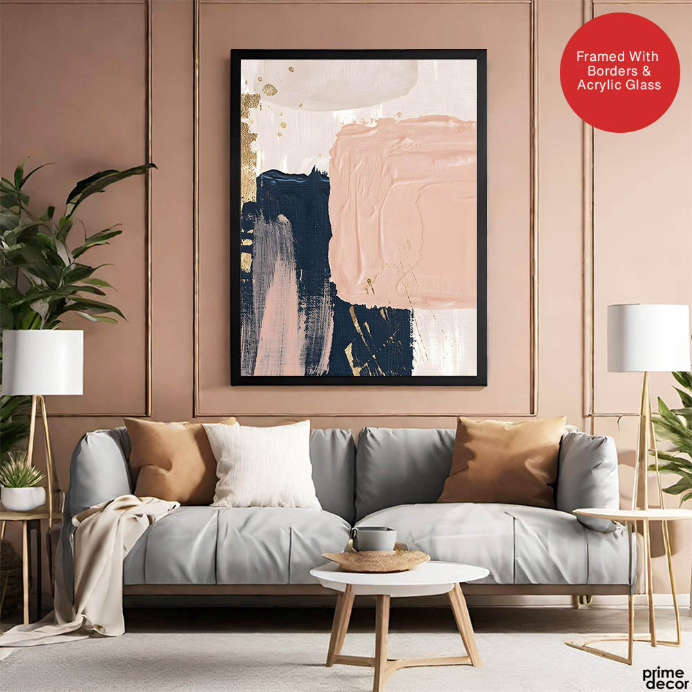 Blue & Pink Abstract Art Over Beige Background | Abstract Office Artwork #00426 - Prime Décor