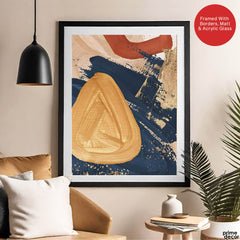 Blue & Gold Abstract Art Over Beige Background | Abstract Office Artwork #00427 - Prime Décor