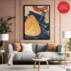 Blue & Gold Abstract Art Over Beige Background | Abstract Office Artwork #00427 - Prime Décor