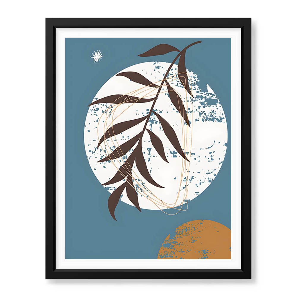 Black & White Abstract Floral Art Over Blue Background | Abstract Floral Artwork #00428 - Prime Décor