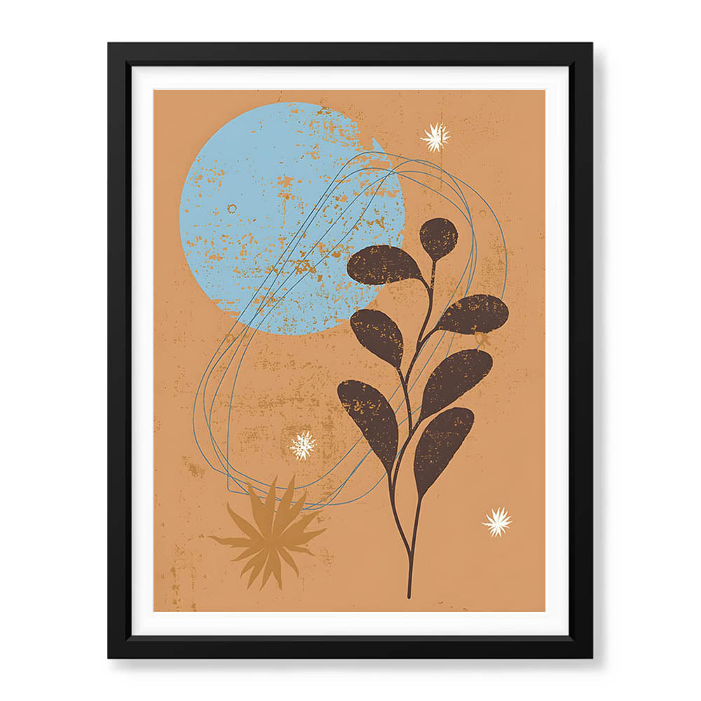 Brown & Blue Abstract Floral Art Over Beige Background | Abstract Floral Artwork #00429 - Prime Décor