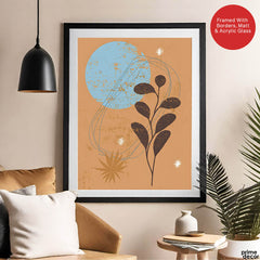 Brown & Blue Abstract Floral Art Over Beige Background | Abstract Floral Artwork #00429 - Prime Décor
