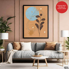 Brown & Blue Abstract Floral Art Over Beige Background | Abstract Floral Artwork #00429 - Prime Décor
