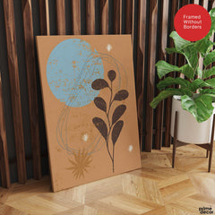Brown & Blue Abstract Floral Art Over Beige Background | Abstract Floral Artwork #00429 - Prime Décor