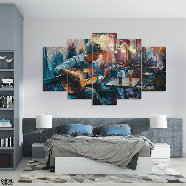 Abstract Artwork Of A Man Playing A Guitar (5 Panel) Music Wall Art