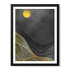 Black & Gold Line Waves With Golden Moon | Abstract Office Artwork #0042