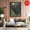 Black & Gold Line Waves With Golden Moon | Abstract Office Artwork #0042