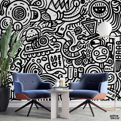 Black & White Abstract Pencil Artwork Design | Abstract Wallpaper Mural