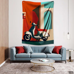 Abstract Artwork Of Scooter With Colorful Wall | Fashion Tapestry