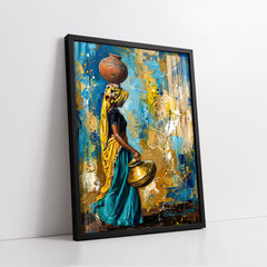 Traditional Village Woman with Water Pots Impasto Style (Single Panel) Digital Painting Wall Art