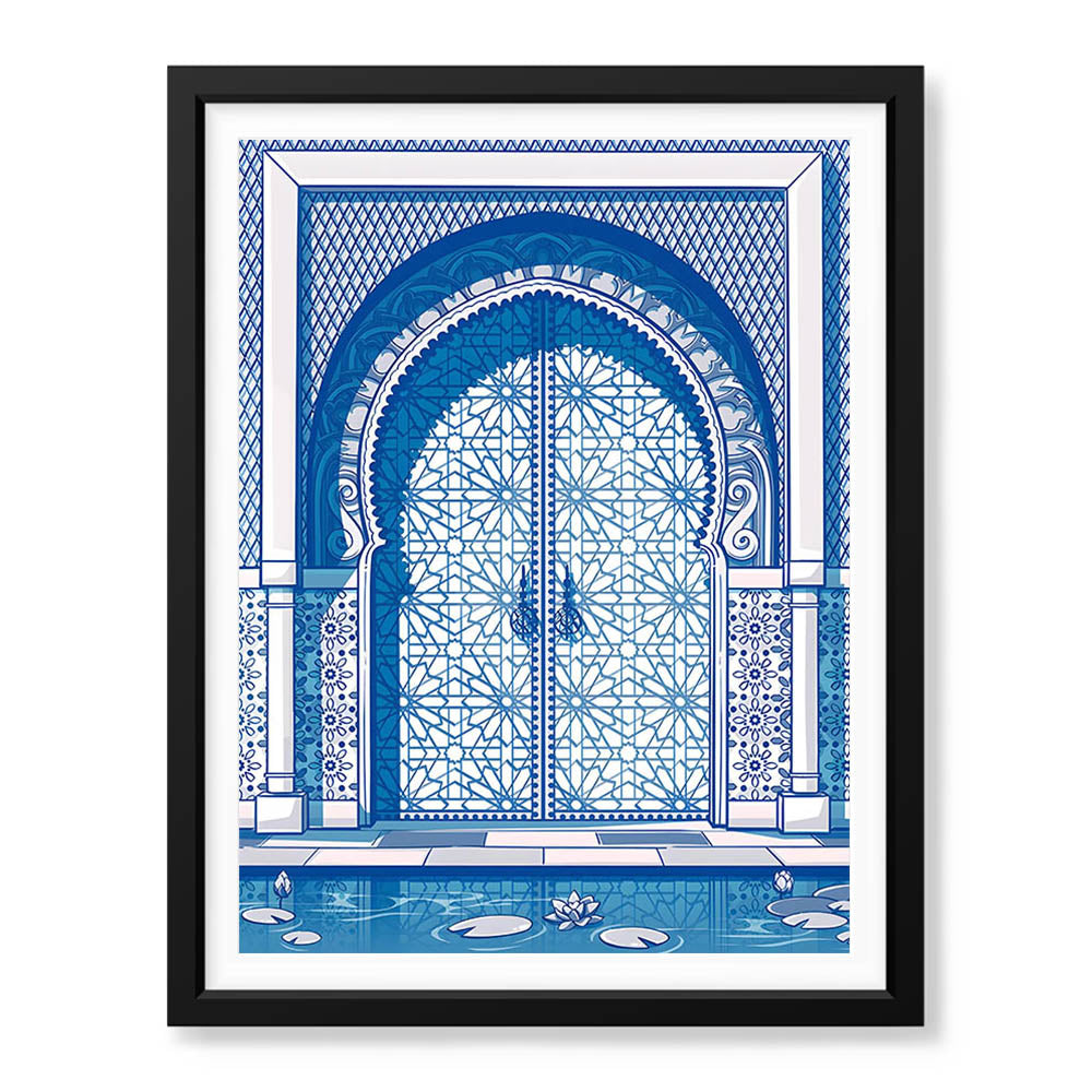 Blue & White Abstract Door Art Over White Background | Abstract Fashion Artwork #00432 - Prime Décor