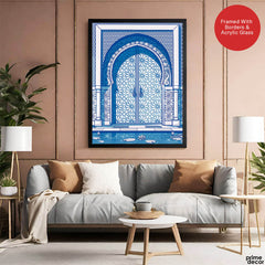 Blue & White Abstract Door Art Over White Background | Abstract Fashion Artwork #00432 - Prime Décor