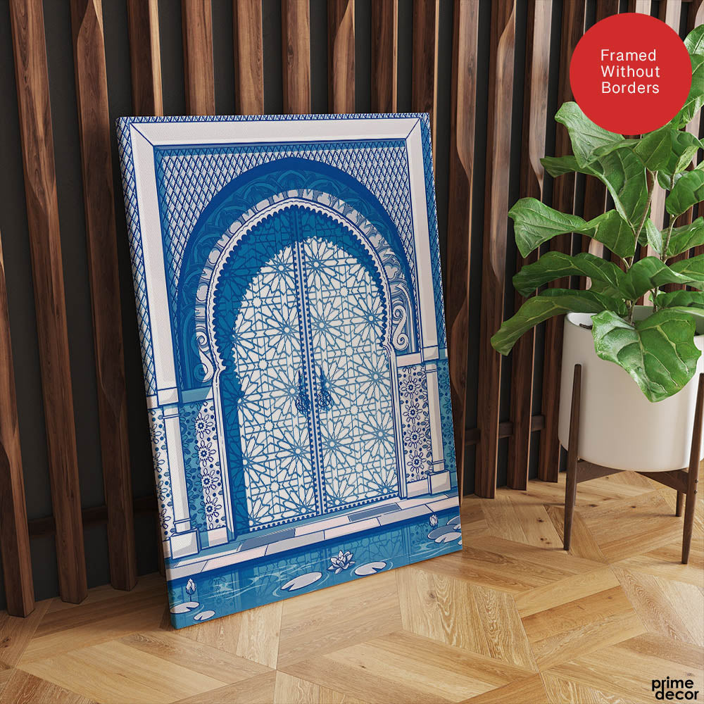 Blue & White Abstract Door Art Over White Background | Abstract Fashion Artwork #00432 - Prime Décor