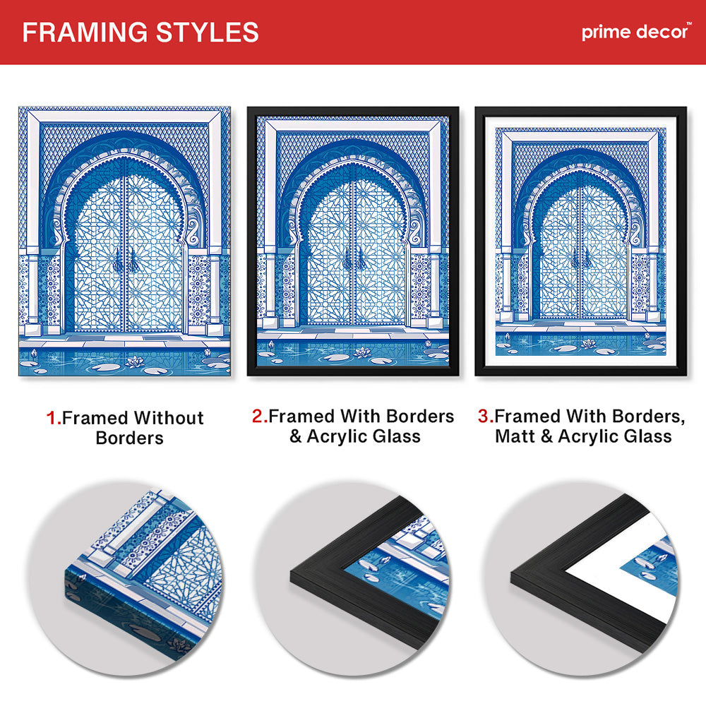 Blue & White Abstract Door Art Over White Background | Abstract Fashion Artwork #00432 - Prime Décor
