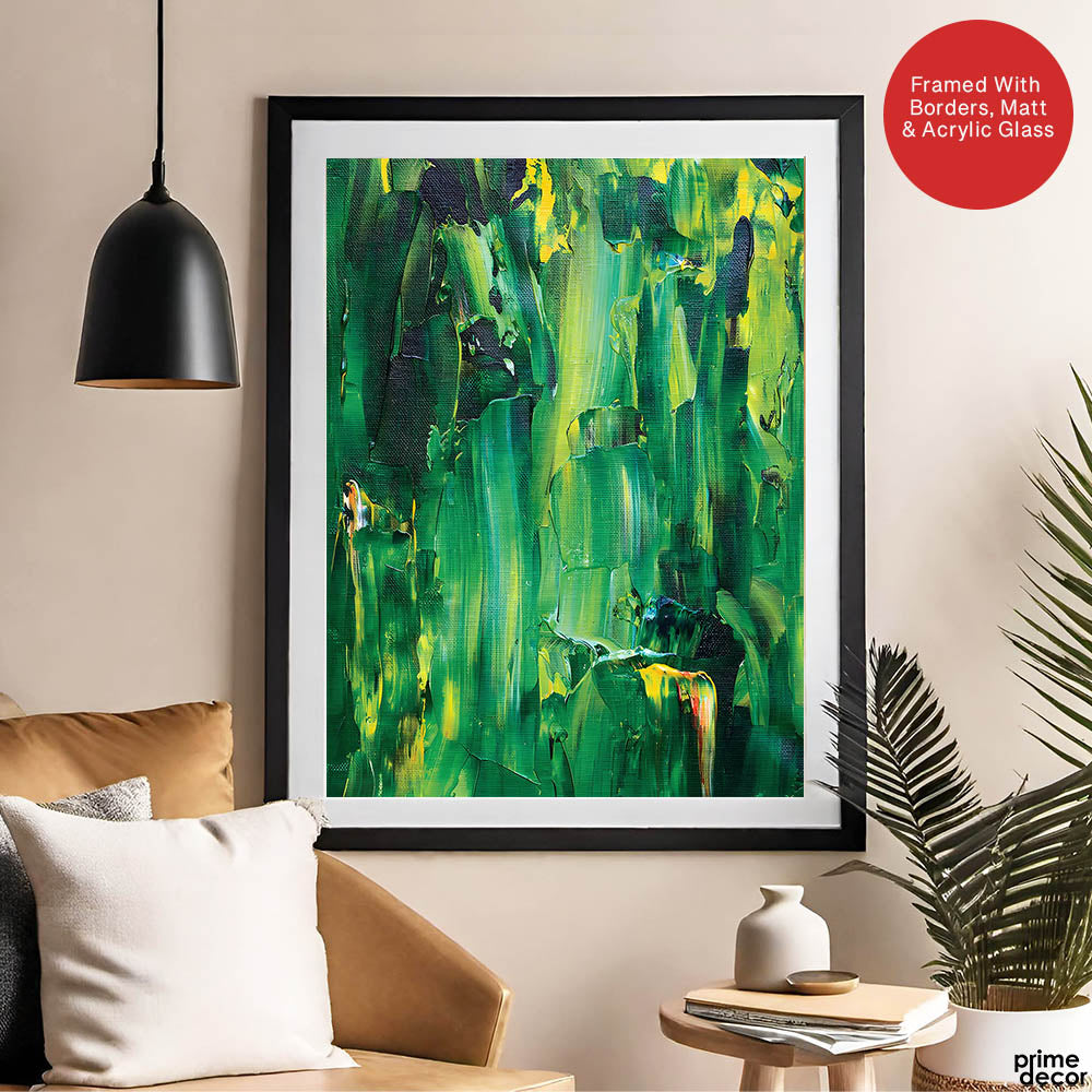 Green & Yellow Abstract Paint Oil Art Over White Background | Abstract Office Artwork #00434 - Prime Décor