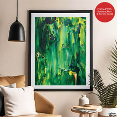 Green & Yellow Abstract Paint Oil Art Over White Background | Abstract Office Artwork #00434 - Prime Décor