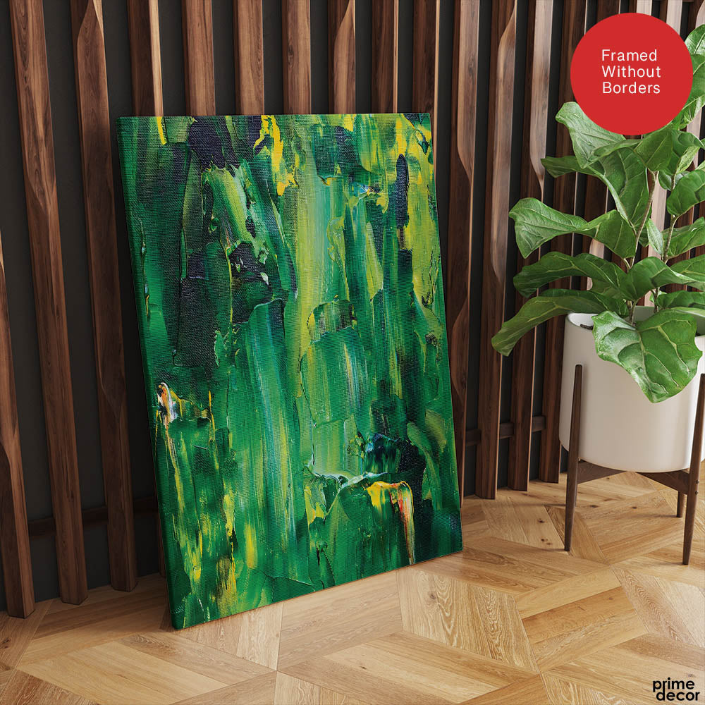 Green & Yellow Abstract Paint Oil Art Over White Background | Abstract Office Artwork #00434 - Prime Décor