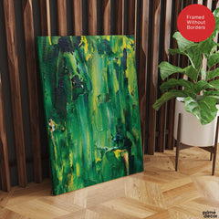 Green & Yellow Abstract Paint Oil Art Over White Background | Abstract Office Artwork #00434 - Prime Décor